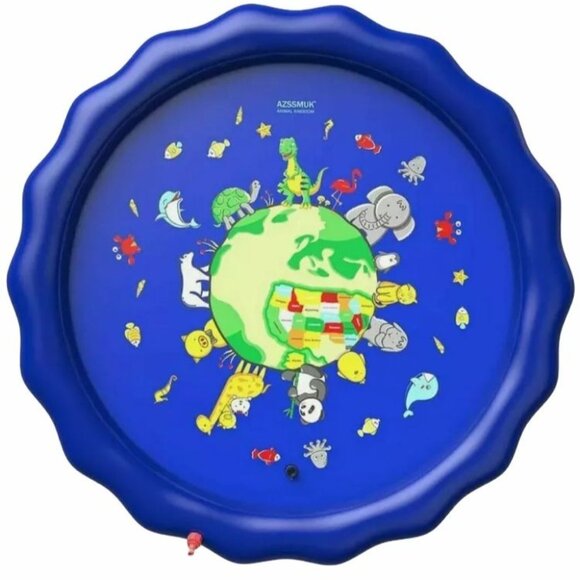 Azssmuk Childrens Fountain Mat Sprinkler Animal Kingdom Splash Pad Blue - Picture 2 of 5